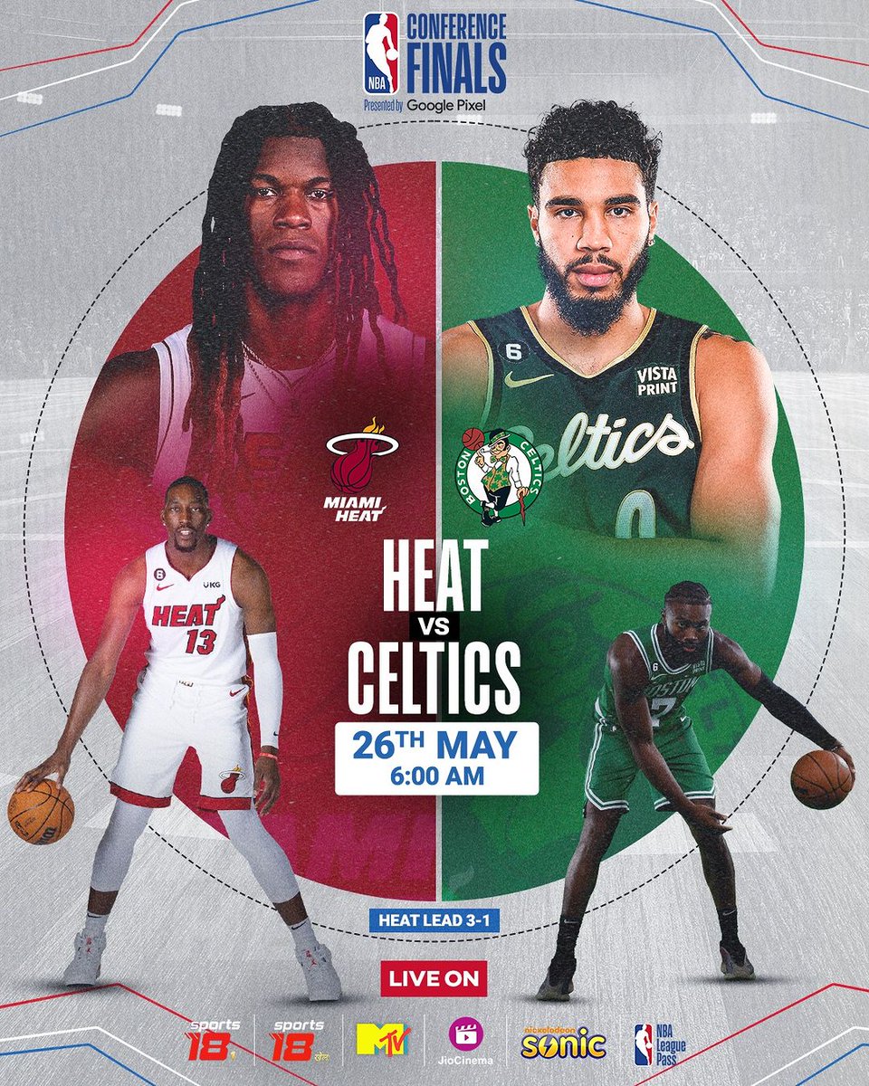 MTVIndia's tweet image. Game 5 for NBA Conference Finals!
Kya @MiamiHEAT ek aur game jeet kar @celtics ki journey ko yahin khatam kar degi?

Dekho NBA Conference Finals Live on MTV, Hindi mein

#NBAonMTV #NBALive
#NBALiveInIndia #NBAPlayoffs #conferencefinals #TuneIn