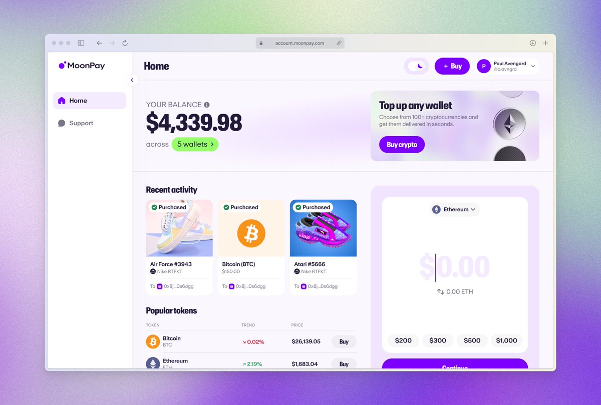 We’re leveling up your MoonPay experience by giving you more options. ✨

Introducing the new MoonPay Account, where you can enjoy the most loved features from the MoonPay App, directly from your browser. 🖥️