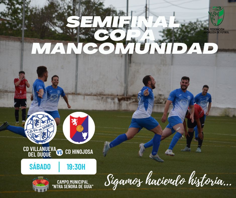 ¡Semifinal Copa Mancomunidad!

✍️ El próximo sábado a las 19:30 horas nos visita el actual campeón de liga @CD_HINOJOSA

Último partido de la temporada en casa 🏟.

👉 Eliminatoria de ida y vuelta, el ganador jugará la final. 

¡Os esperamos afición!

#QueremosLaCopa