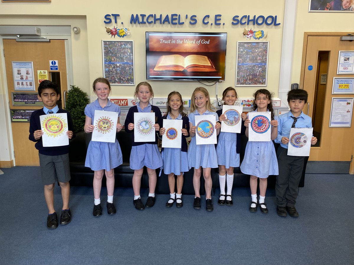 StMikesCoE's tweet photo. These Year 4 pupils have created some lovely Madhubani Indian Folk Art, inspired by the book they are studying:  'How The Stars Came To Be', written and illustrated by Poonam Mistry - THE FINISHED PRODUCTS! https://t.co/dbH1ek6Lcu