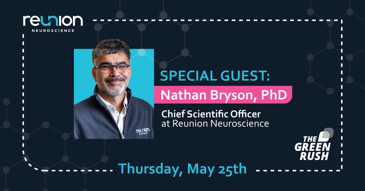 Our CSO, Nathan Bryson, joined @The_GreenRush podcast this week to share details on his journey with Reunion, our unique serotonergic #psychedelic compound developed to treat #postpartumdepression, Company goals and more. Tune in for the episode: bit.ly/3MxPiy0 $REUN