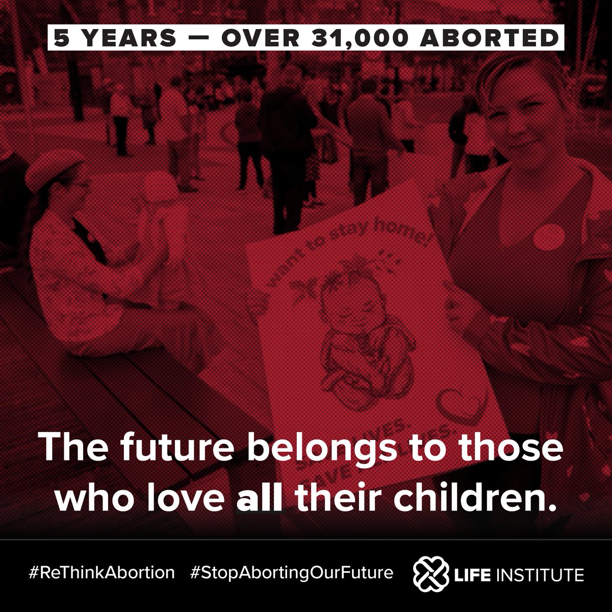 5 years ago we lost the 8th, and now 31,000 babies have lost their lives. 95% of babies with Down Syndrome diagnosed in the Rotunda are being aborted. The future belongs to those who love ALL their children and we will overturn this law. 

#StopAbortingOurFuture #RethinkAbortion