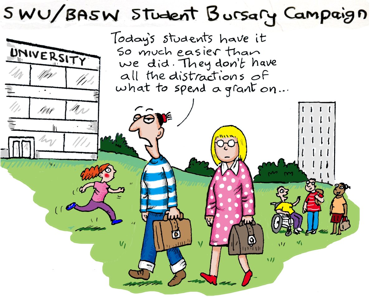 The SWU/BASW letter to the UK Government calling for better financial support for social work students has over 250 signatures so far! 👊 Thanks to all who are backing the campaign. And to @harrymvenning for the great illustration! 🙏 Add your support ⬇️ basw.co.uk/media/news/202…