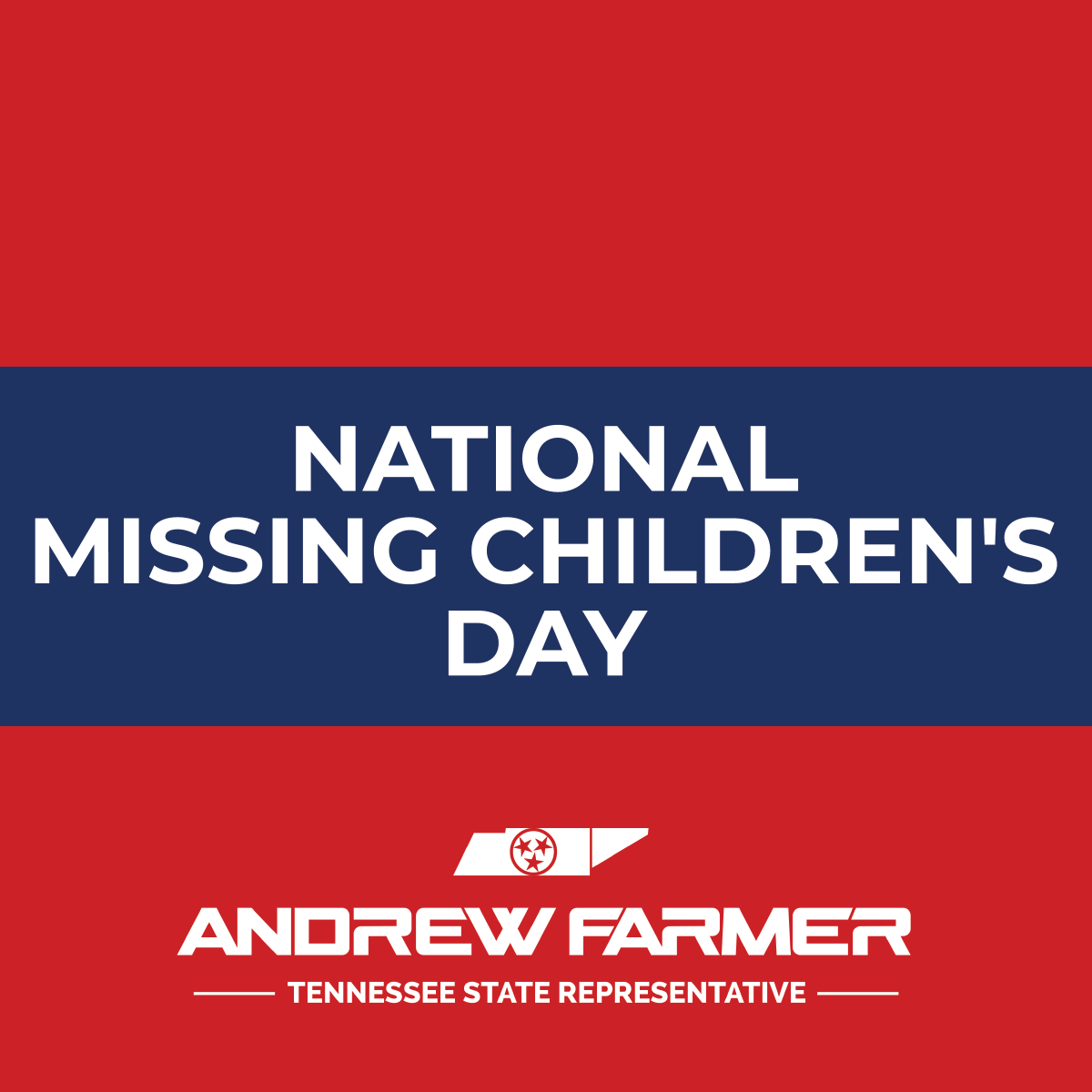 RepAndrewFarmer's tweet image. On National Missing Children’s Day, I am praying for the safe homecoming for all of our state’s missing children. For further resources and information, please visit: tn.gov/tbi/tennessees…