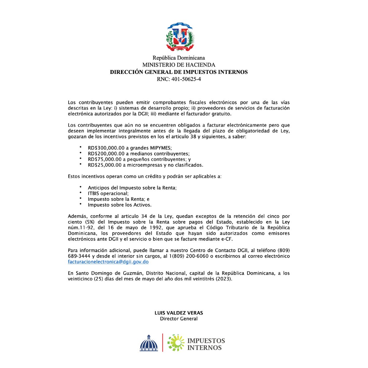 DGii's tweet photo. #Aviso: Informamos la publicación oficial de la Ley de Facturación Electrónica la cual regulará el uso obligatorio de la factura electrónica en el país y establece los plazos de entrada en vigor para grandes, medianos y pequeños contribuyentes.
#FacturaciónElectrónica https://t.co/AeAp64ZZTL