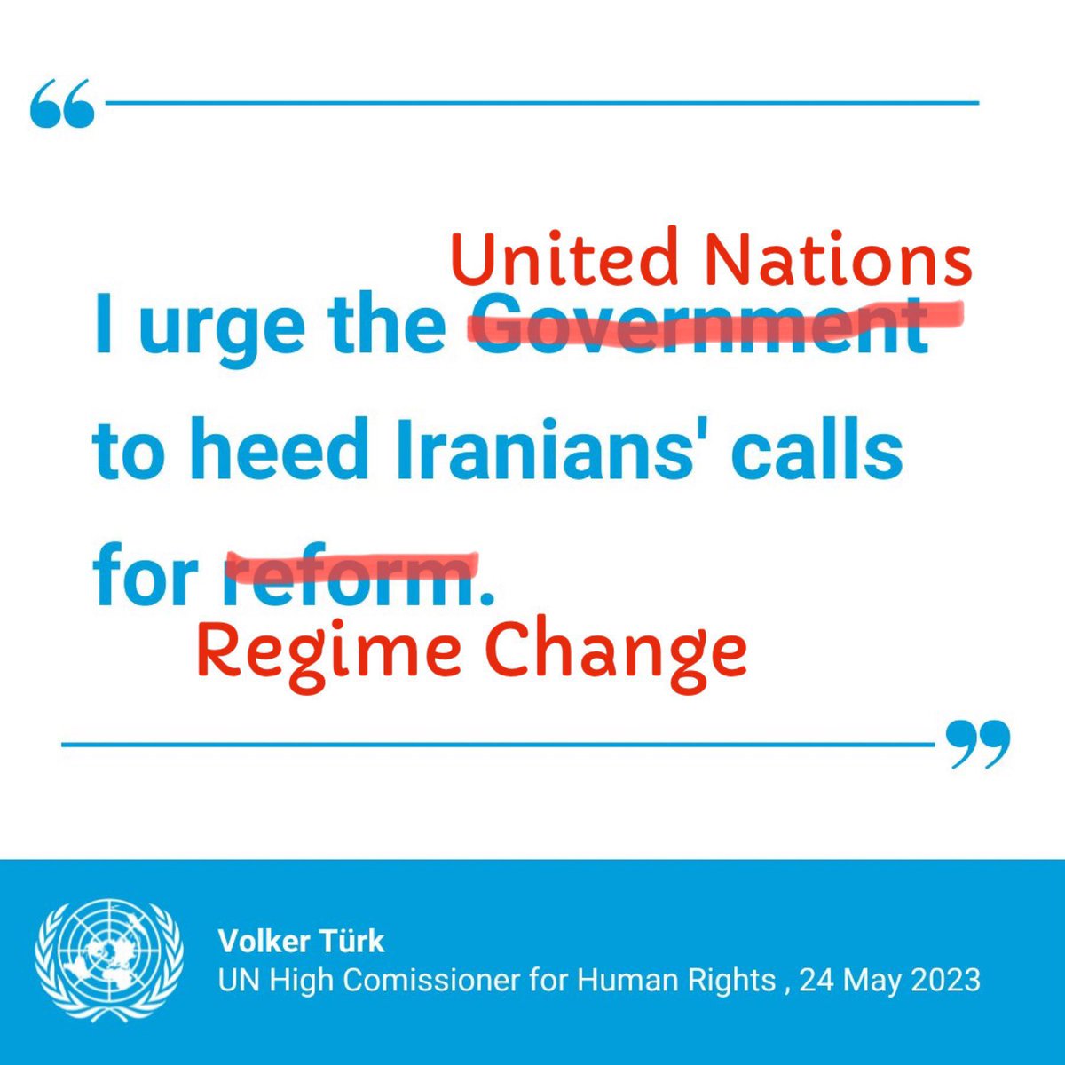 @UN @UNHumanRights @volker_turk I urge the @UN to heed the Iranian’s call for #RegimeChange 
#NoToIslamicRepublic
#IranRevolution