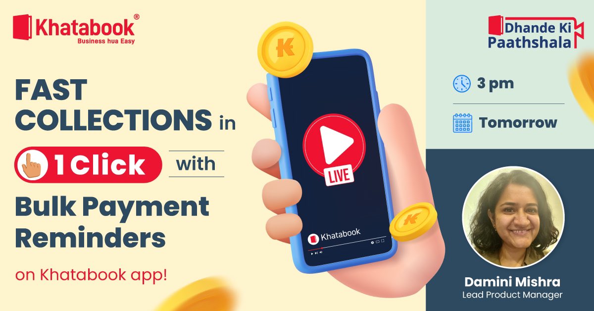 Join us for an exciting Khatabook LIVE session at 3.00 PM tomorrow. Subscribe to our YT channel to stay tuned! youtube.com/live/xm828VxJw… 

#khatabook #youtubelive