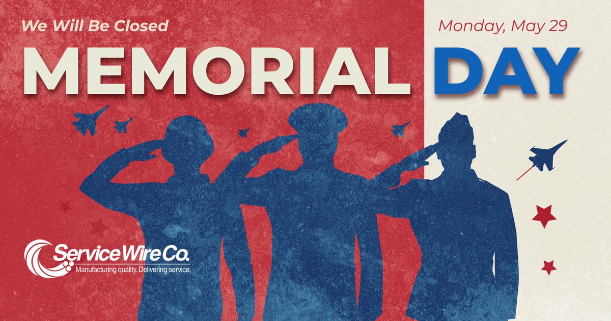 servicewireco's tweet image. In remembrance of Memorial Day, Service Wire will be closed on Monday, May 29. We will reopen on Tuesday, May 30. 
#memorialday #servicestrong
