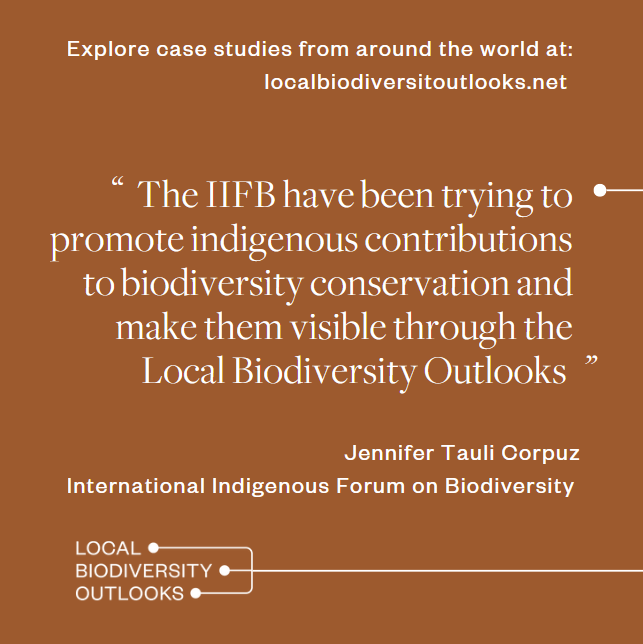 The Local Biodiversity Outlooks makes #Indigenous contributions to #Biodiversity conservation more visible.

- <a href="/jing_corpuz/">Jennifer Corpuz</a> at <a href="/landportal/">Land Portal</a>'s event today on #COP15 and indigenous #LandRights

Explore indigenous stories:
localbiodiversityoutlooks.net

#LandDialogue #ForPeopleAndNature