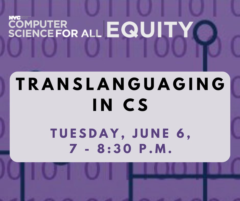 Christy R. (I can't give you a checklist)Crawford (@ccrawfordtech) on Twitter photo What languages are spoken in your boro, in your classroom? How might you celebrate🎉 & use student languages in your CS classroom? Join <a href="/CSforAllNYC/">CSforAllNYC</a> for an introductory translanguaging workshop. All are welcome. Sign up today ➡️bit.ly/TRANSLANGJUN6R… What languages are spoken in your boro, in your classroom? How might you celebrate🎉 & use student languages in your CS classroom? Join <a href="/CSforAllNYC/">CSforAllNYC</a> for an introductory translanguaging workshop. All are welcome. Sign up today ➡️bit.ly/TRANSLANGJUN6R…