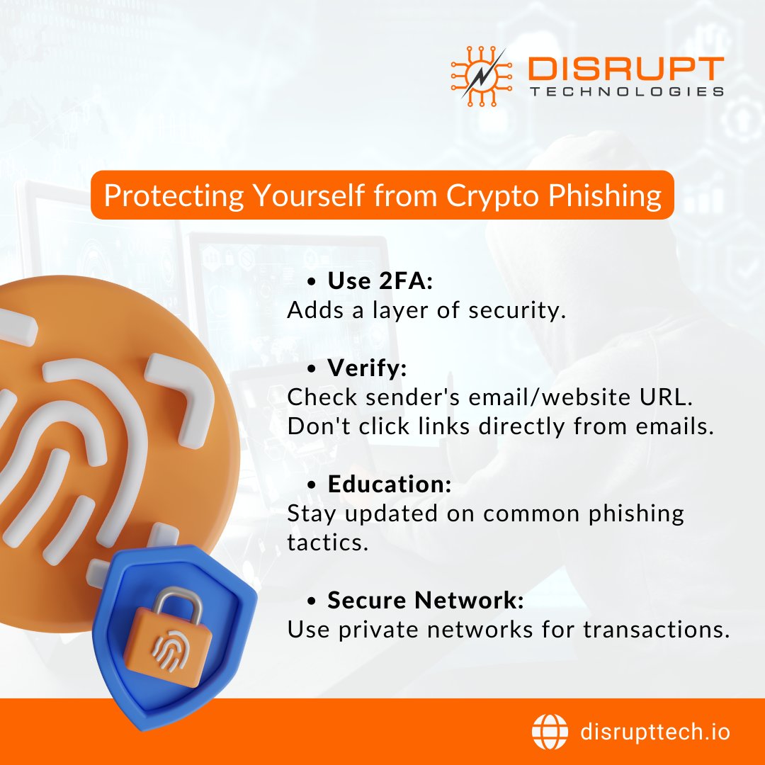 DisruptTechCard's tweet image. Beware of the bait! 🎣💰 #Crypto phishing schemes are becoming more common, but they are also easier to identify with the right tools and knowledge. At disrupttech.io, we're equipping you to fight back. 💪

#CyberSecurity #DisruptTech #CryptoSecurity #CryptoPhishing
