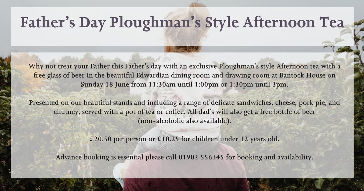 Why not treat your Father this Father’s day with an exclusive Ploughman's style Afternoon tea with a free glass of beer in the beautiful Edwardian dining room and drawing room on Sunday 18 June from 11:30am until 1pm or 1:30pm until 3pm.