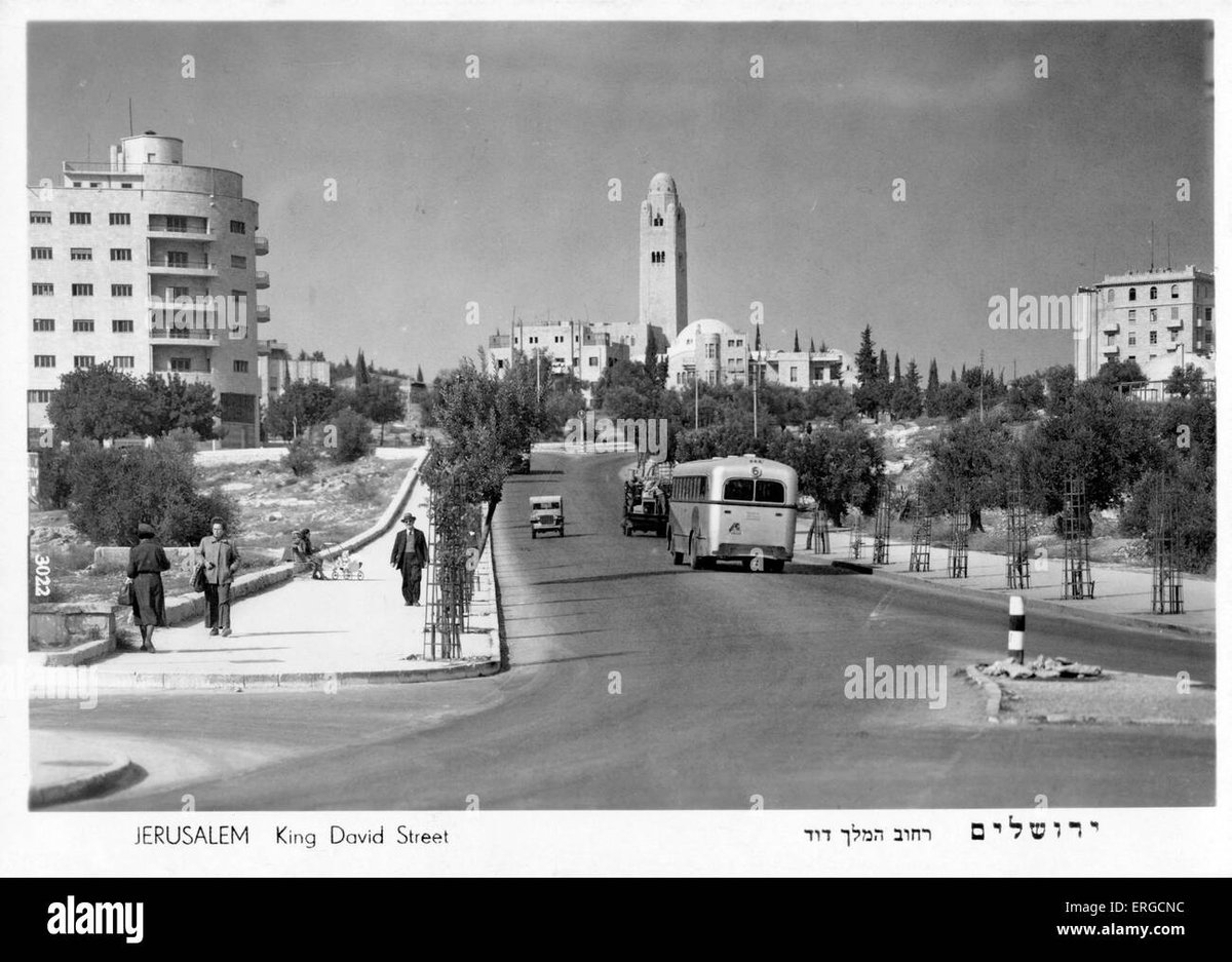 Yerushalayim in 1932 along Rechov  Melech David  
with the YMCA tower/building in the background .