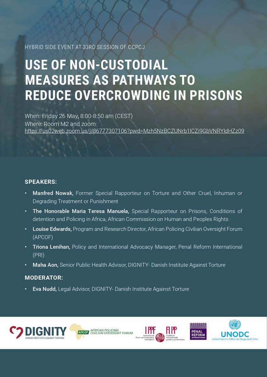 It's an early start on the last day of #CCPCJ32 tomorrow - join us for coffee and conversation on non-custodial measures to reduce prison overcrowding. 

Friday 26 May, 8am CET, room M2 and online at: us02web.zoom.us/j/86777307106