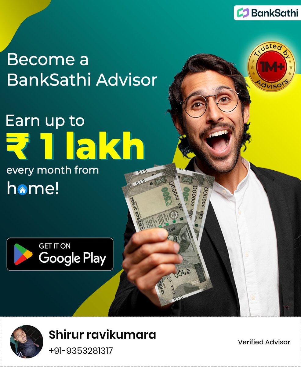 Have you checked out the BankSathi app? You can earn up to Rs. 1 Lakh per month by selling financial produ from over 50 popular brands. Plus, you can earn a lifetime commission of up to 10% of your network's earnings by referring others.

Download Now- banksathi.page.link/Gsd3