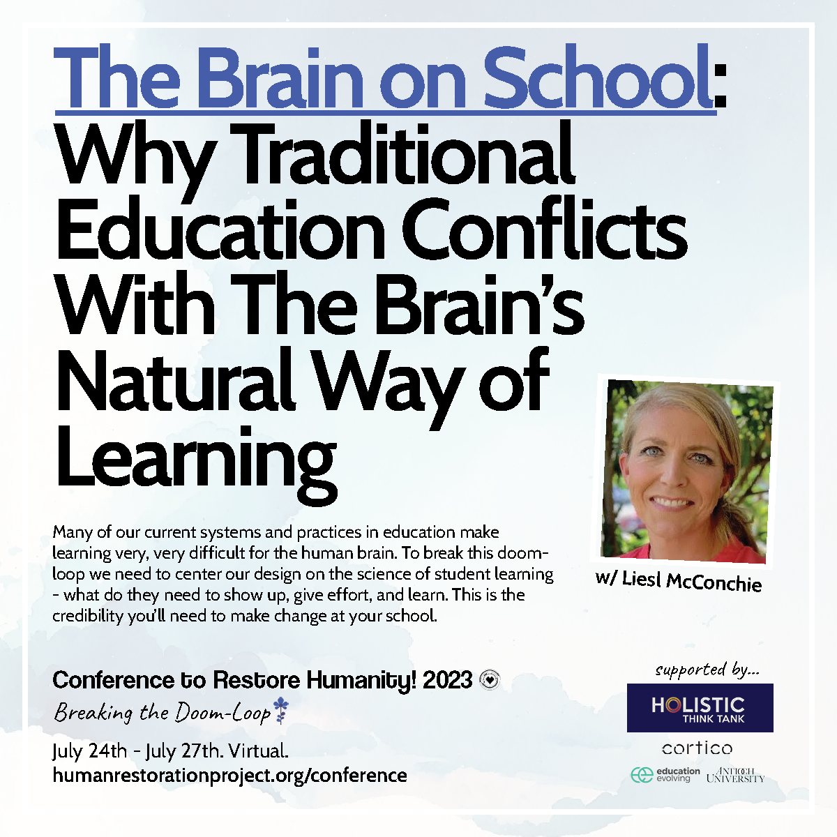 60 days from now some of the bravest & most hopeful educators will be gathering (virtually) for the Conference to Restore Humanity. July 24-27.

I'll be there.
Will you?

Join us to reimagine school.
 #restorehumanity #CTRH2023 @HumResPro

Register today: humanrestorationproject.org/conference