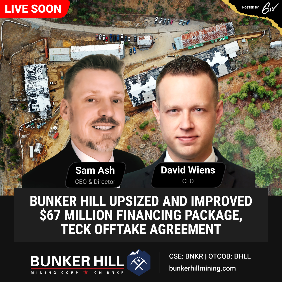 bnkrhillmining's tweet photo. In one hour, our team goes live to speak to you about the latest news and upcoming catalysts we have. Hear directly from our CEO, Sam Ash, and CFO, David Wiens, when you join live.

It's not too late – register here: https://t.co/W6ZHWekq7v 

$BNKR #BHLL https://t.co/LJt1N7BdAQ