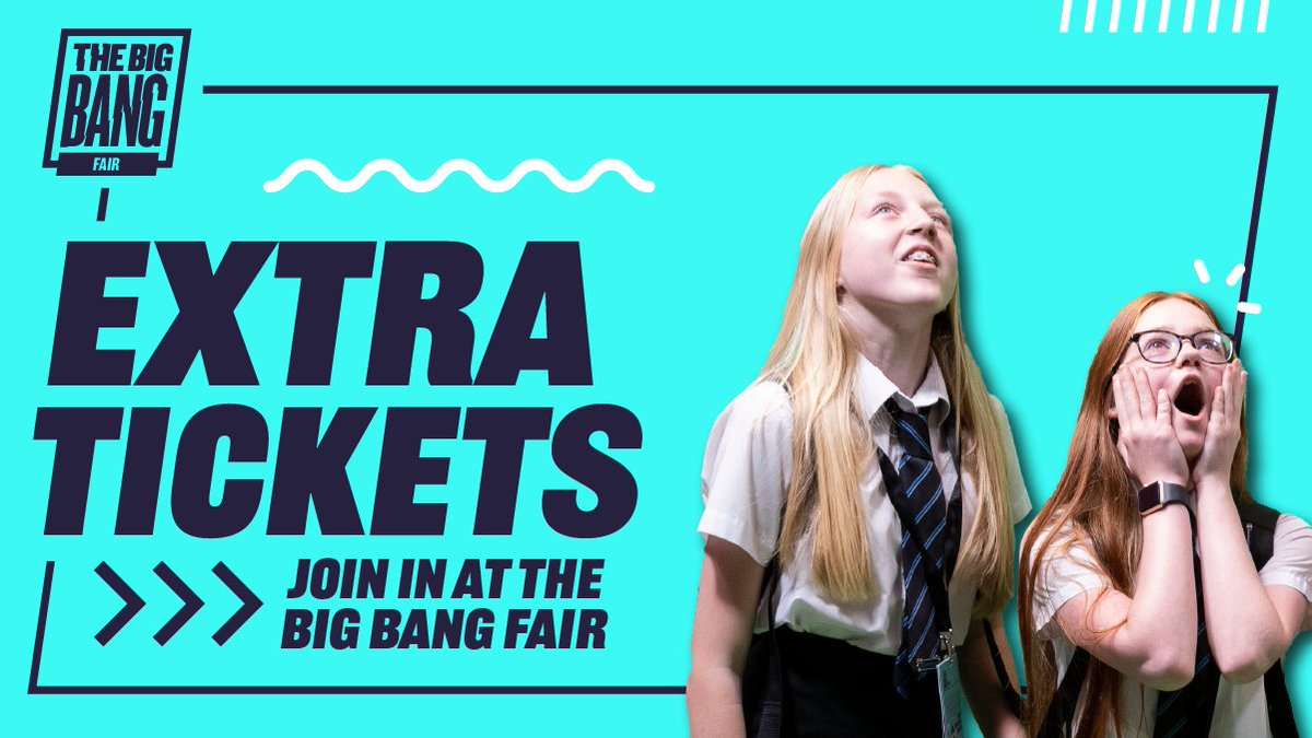 Extra tickets released for schools at The Big Bang Fair! Join us at the NEC on 21 to 23 June.

Don't miss your chance to see workshops, shows and careers panels and ignite your students' passion for science, technology and engineering. 

Get free tickets: bit.ly/3COBQ1R