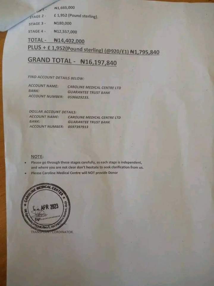 KEFASCHAT's tweet photo. Please @MrMowiz @YarKafanchan a brother is in serious need for financial assistance for his medical bills for kidney transplant! help him if you can with d little amount you hav. Attached is the details of his medical bill, account details and personal contact to reach him. https://t.co/SAP0bjM9fz
