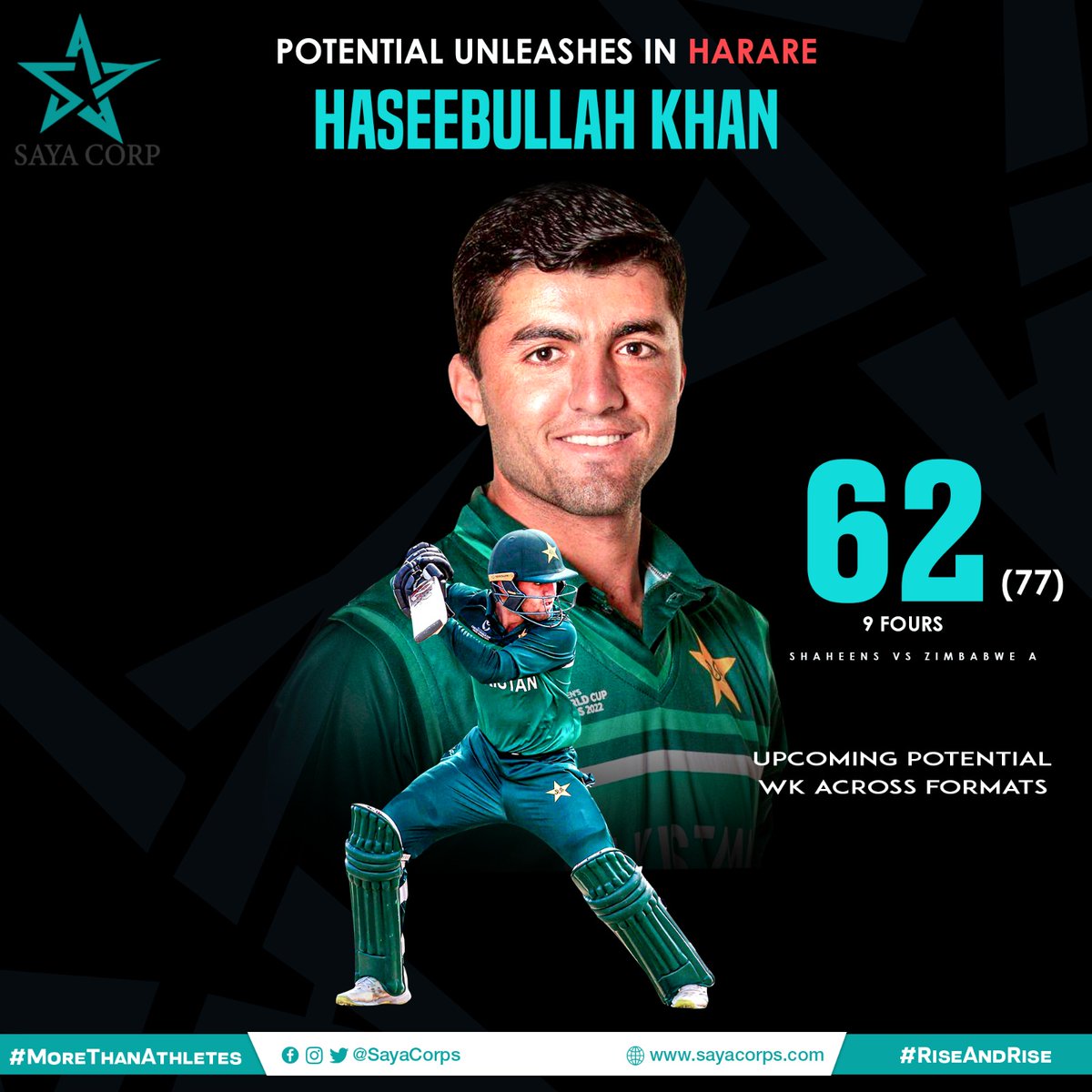 Haseebullah continues to #RiseAndRise

Another important knock from the wicket keeping batter to take Pakistan Shaheens past 3️⃣0️⃣0️⃣

Keep an eye on the next big thing in our cricket! 👀

#MoreThanAthletes #SayaCorporation @TalhaAisham