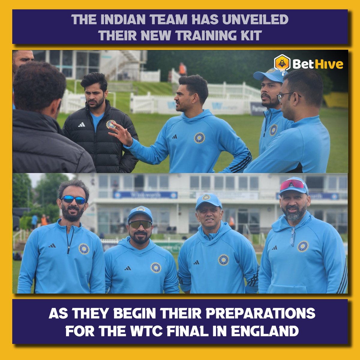 bethiveonline's tweet image. Team India kickstart preparations for WTC Final while sporting their new training kit

#WTCFinal #testcricket #trainingkit #jersey #UmeshYadav #rohitsharma #cricket #BetHive