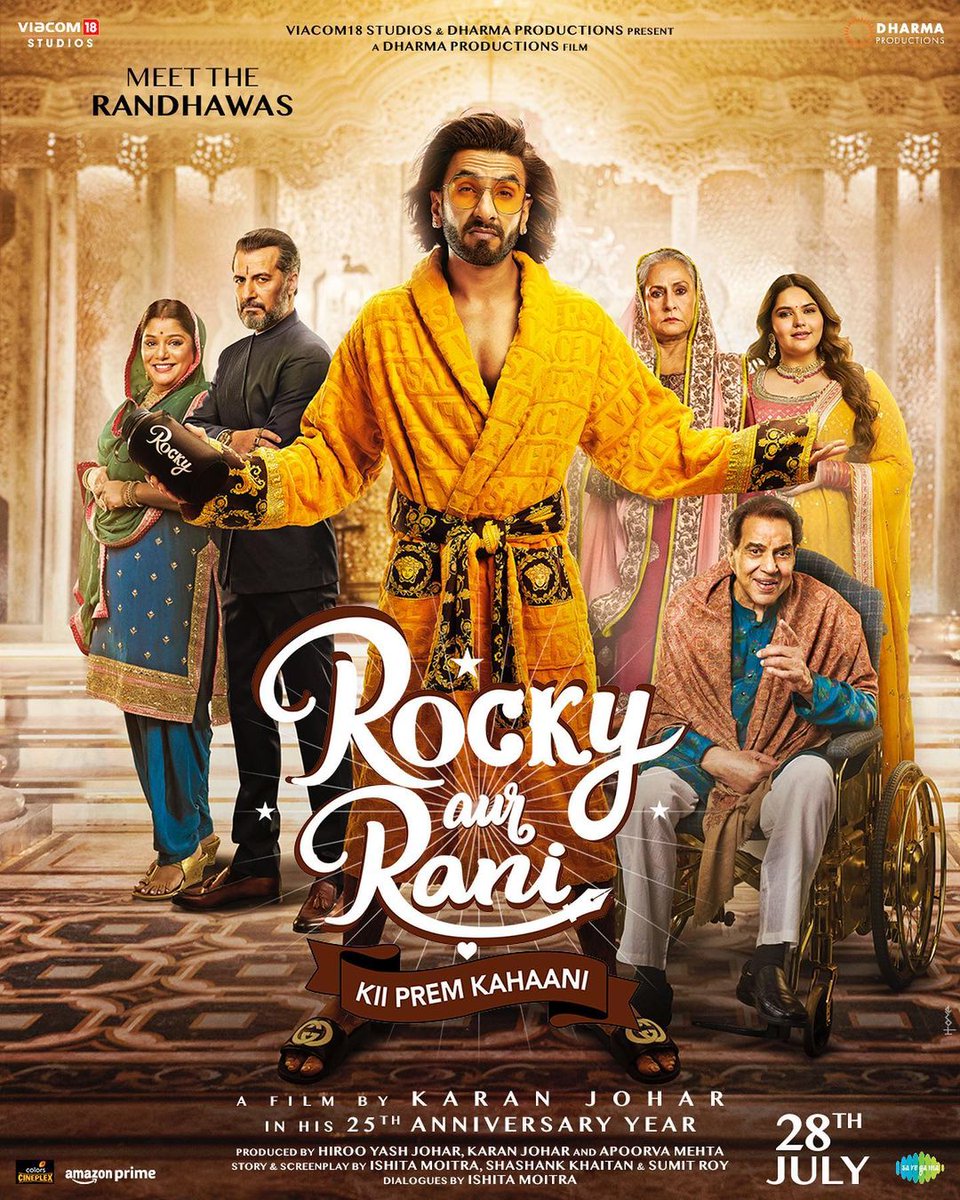 Don't miss the enthralling tale of two families, the Randhawas and the Chatterjees, in 'Rocky Aur Rani Ki Prem Kahaani' on July 28, 2023. Follow #RRKPK for updates and join the stellar cast including @aapkadharam, #JayaBachchan, @azmishabana18, @ranveersingh, @aliaabhatt