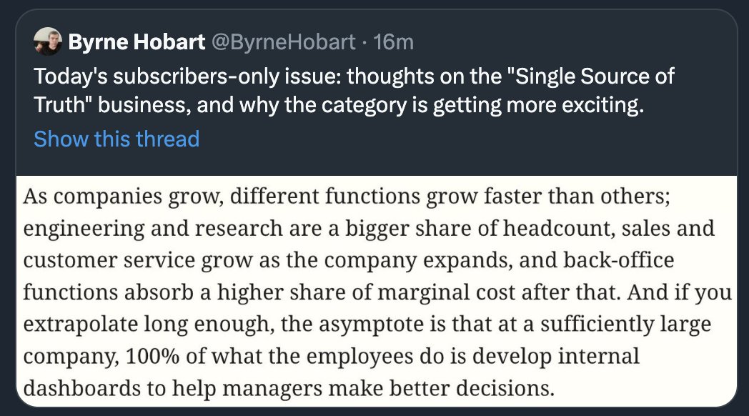 setoriai's tweet photo. From the always insightful @ByrneHobart - "Single Source of Truth" businesses are getting more exciting

At Setori, we're building simple and actionable engineering metrics for your dev team - no need to build another internal tool https://t.co/0hwQNObJTz