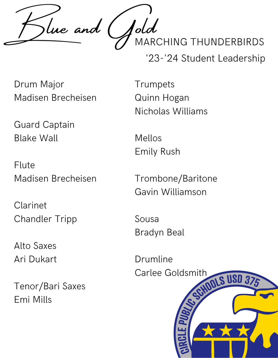 Excited to see what this group of leaders will be able to accomplish with next year's band! Congrats students! #thrivein375