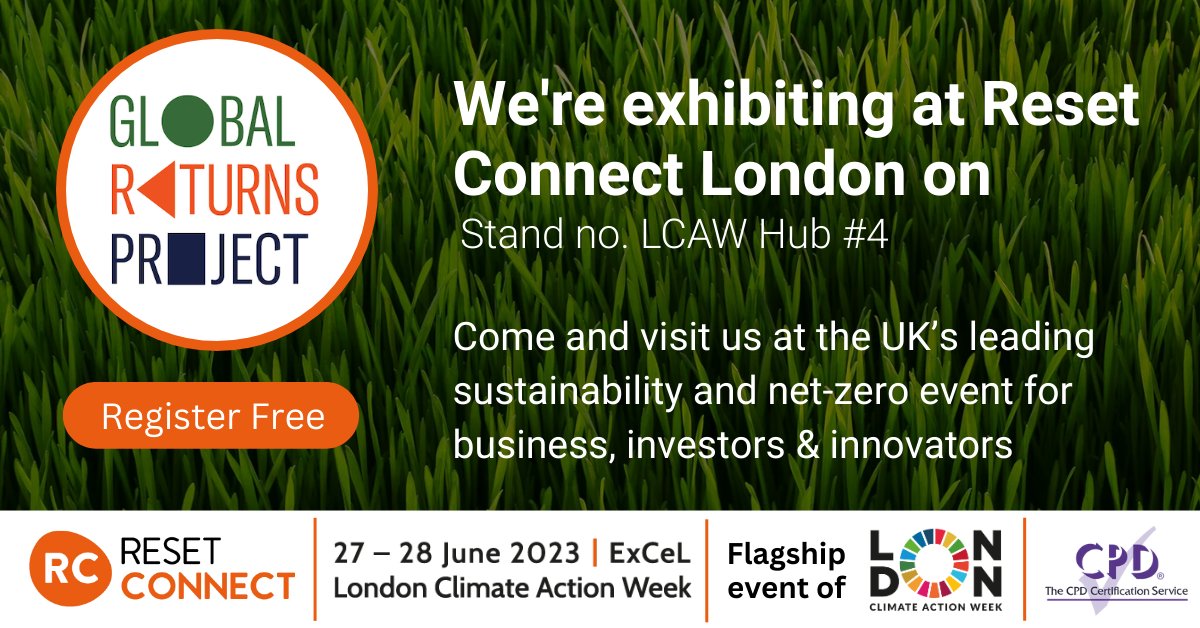 The Global Returns Project will be exhibiting at <a href="/ResetConnect/">Reset Connect</a> London 2023 🎉 We're looking forward to introducing climate philanthropy for business and finance at ExCeL London, 27-28 June 2023 📆

#resetconnect #sustainability #climateaction #sustainablebusiness #esg #lcaw2023