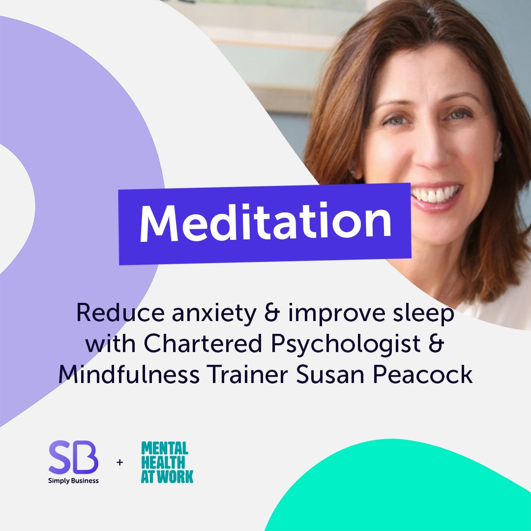 simplybusiness's tweet image. Weaving moments to pause in to your day can lower anxiety &amp;amp; improve sleep.

Chartered Psychologist &amp;amp; Mindfulness Trainer, Susan Peacock, shares tips for #SmallBusiness owners ⬇️ bit.ly/3MtQUJb

In partnership with Mental Health at Work. #MHAW #ToHelpMyAnxiety