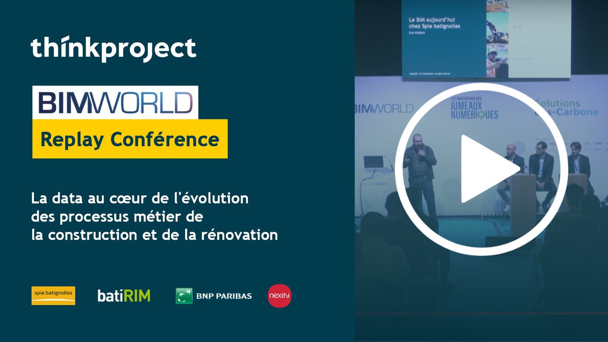 [#REPLAY] Conférence <a href="/bim_world/">BIM WORLD</a> : La data au cœur de l'évolution des processus métier de la #construction et de la #rénovation ! ♻
Visionnez la conférence animée par nos partenaires et clients de chez BATIRIM, <a href="/Spiebatignolles/">Spie batignolles</a>, @nexity  &amp; <a href="/BNPParibas/">BNP Paribas Group</a>  
thinkproject.com/fr/webinaire/b…