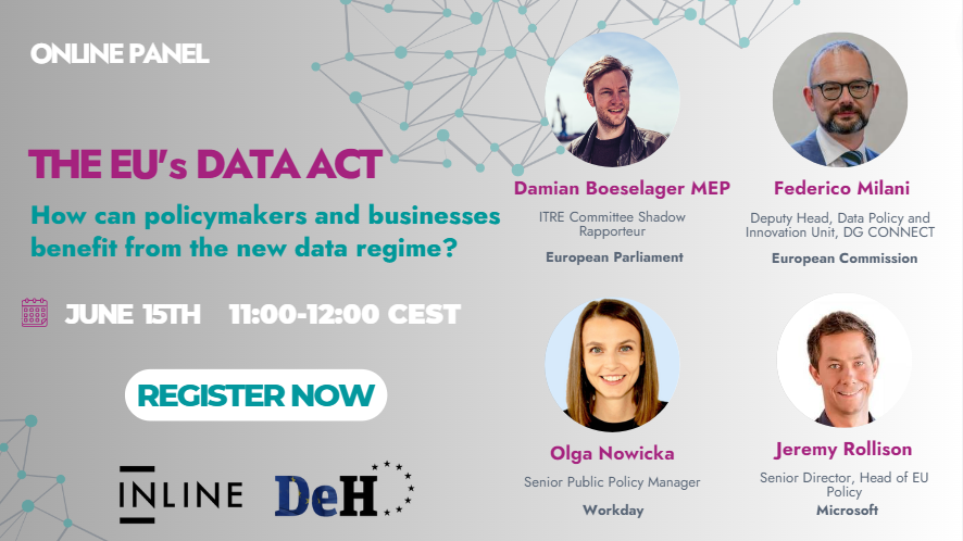 ⚠️Upcoming panel discussion 🇪🇺 The EU's Data Act. How can policymakers and businesses benefit from the new data regime? 📆 15 June 2023 🕙 11:00-12:00 CEST 🔗 Register here: shorturl.at/PW049