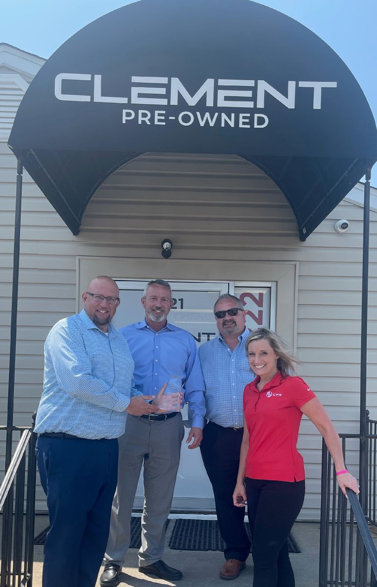 Congratulations to Clement Pre-Owned on their Million Dollar Dealer award!!

Pictured from left to right.
SM/FM - Tim Alvarez, GM - Scott Davis, SM - Ryan Pieske &amp; CPS RSM Hallie Bergtholdt.
