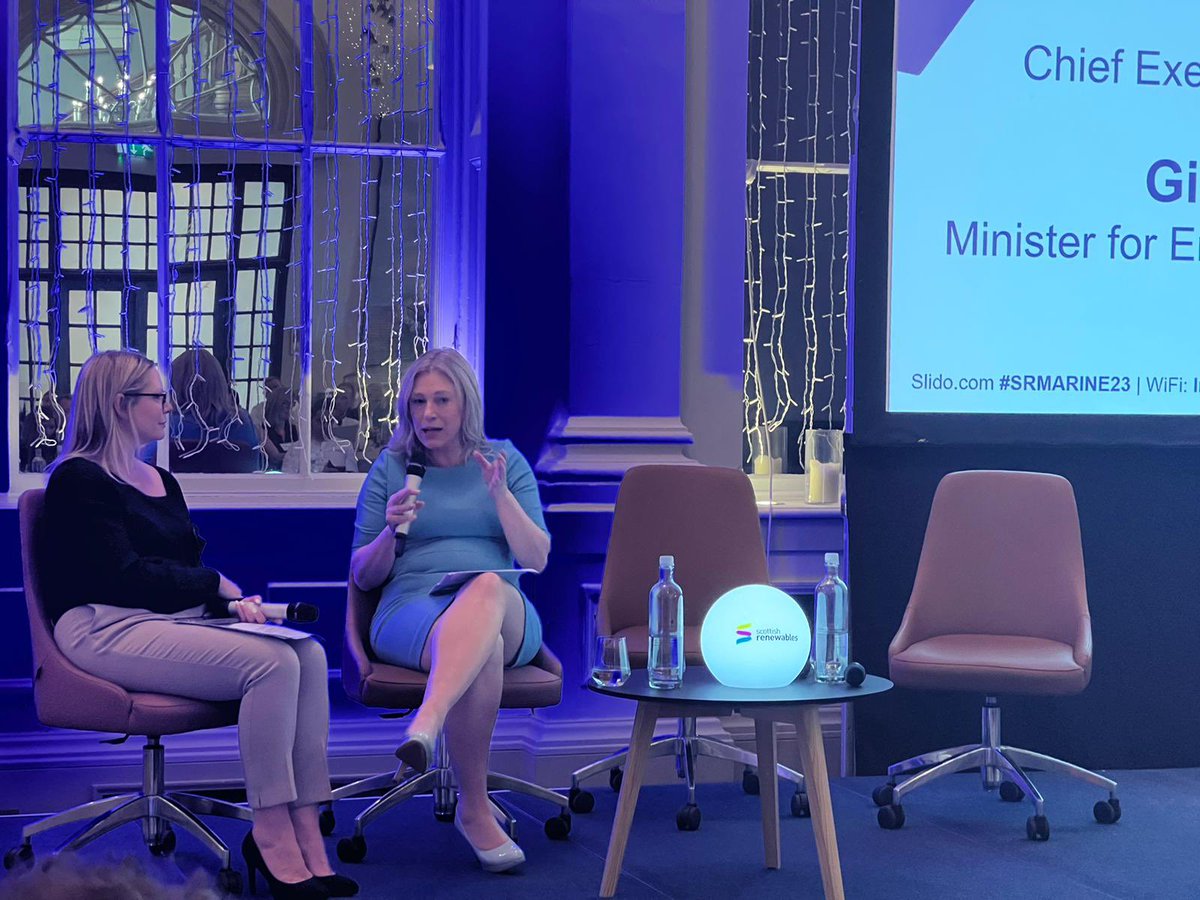 ScotRenew's tweet photo. Gillian Martin MSP, Minister for Energy @scotgov, addresses delegates at #SRMARINE23: “It’s a sense of great pride that 🏴󠁧󠁢󠁳󠁣󠁴󠁿 is a leader in the #marineenergy sector. The progress to date would not be possible without the resilience &amp; determination of those working within it.” https://t.co/DWloCKqOvp