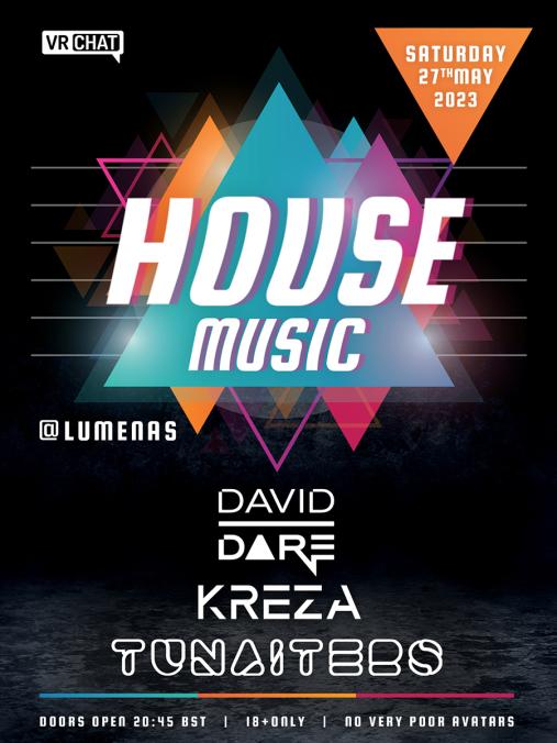 MusicIntermodal's tweet photo. 2nd party from us this w/e will be our #housemusic  monthly, this time welcoming back @Kreza__ and the @tunaiters band with an extended B2B,  and we have invited House/Melodic Techno DJ David Dare to play debut #VRChat #vr #freeparty performance 

Starts 9pm BST Sat 27th May https://t.co/g3lCAjCiBS