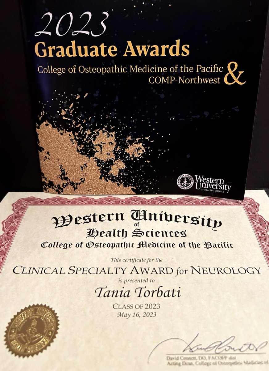 TaniaTorbati's tweet photo. Overjoyed to receive the Class of 2023 Neurology match award at my graduation banquet. Thank you very much @WesternU_COMP for this true honor! #Neurology https://t.co/pHsEYYDsH6
