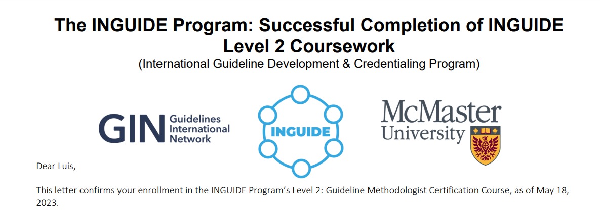 Colunga_Lozano's tweet photo. Muy feliz de completar con exito la parte academica del nivel 2 de la iniciativa INGUIDE (International Guideline Development &amp; Credentialing Program) 😎😎😎

Ahora, en busqueda de completar la parte práctica para completar la certificación 😁

#Methodologist #EBM https://t.co/VGIEoTiHuE