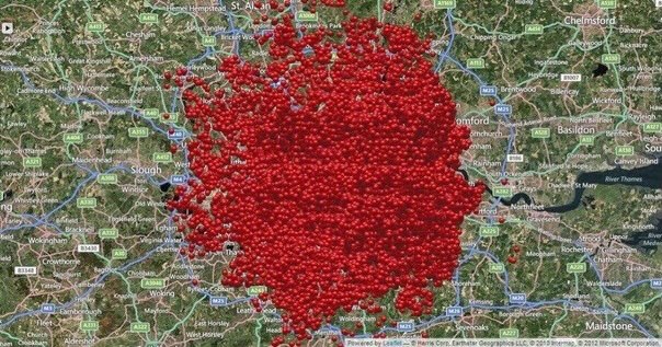 Карта всех бомб, упавших на Лондон во время Блица, 1940-1941 гг.
ссср в это время дружил с Гитлером и помогал ему. Надо эту карту в нос пихать вате, которая кричит, как ссср пострадал от войны, а 'англо-саксы' лишь наживались.