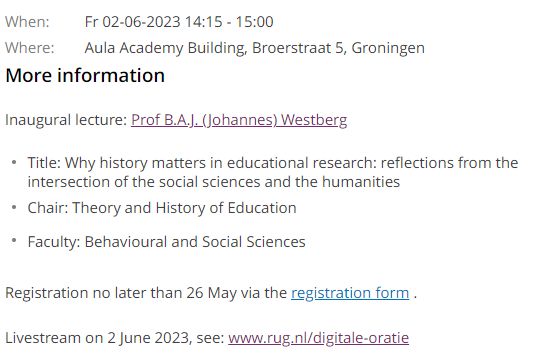 EducationinCul1's tweet image. On June 2, its time for @Dr_JWestberg (postponed) inaugural speech as prof. of theory and #histed: "Why history matters in educational research: reflections from the intersection of the social sciences and the humanities". Laudator: prof. em. Jeroen Dekker