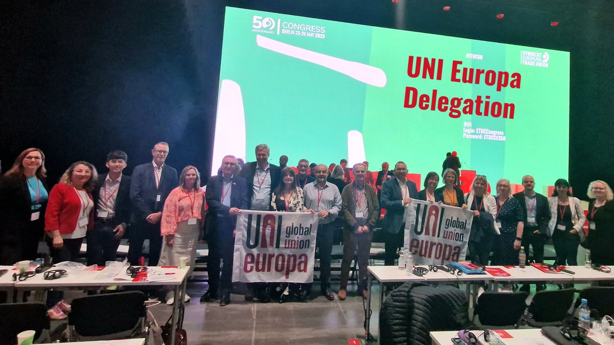 The European Services Workers Union at #ETUC50.

🇩🇪🇫🇷🇬🇧🇮🇹🇸🇪🇱🇻🇩🇰🇦🇹🇪🇸

Our delegation spans from Sweden to Italy, from Latvia to Spain.
