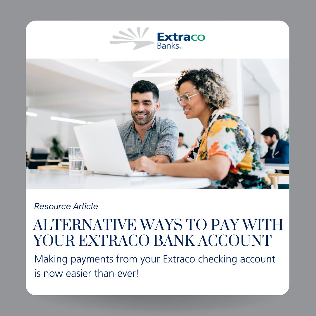 Making payments from your Extraco checking account is now easier than ever!

To continue reading visit ➡️ extracobanks.com/resources/arti…

#ExtracoBanks
