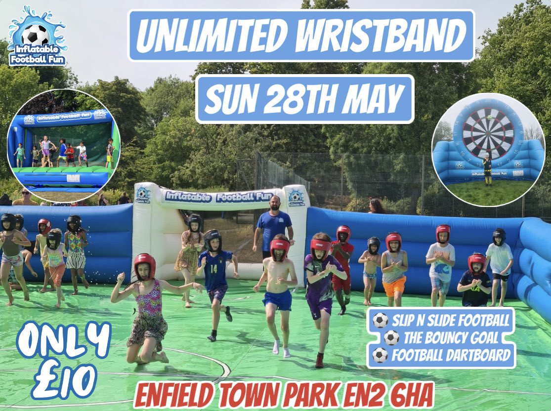 💦 PAY AS YOU PLAY RETURNS FOR 2023! 💦

- Simply Turn up &amp; Pay as you Play, No need to book!

⏰ TIMES TBC (This Friday)

We will be running an An Inclusive Wristband this Sunday in Enfield Town Park which gives you Exclusive Unlimited fun on all 3 of our Fantastic Inflatables!