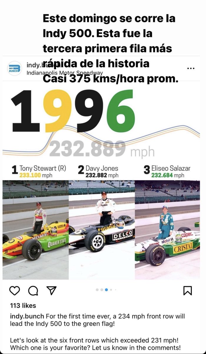 Ahora que se acerca la Indy 500…. Datos no opiniones!!! Grande <a href="/eliseosalazar/">Eliseo Salazar</a>, estarás en Indianápolis?