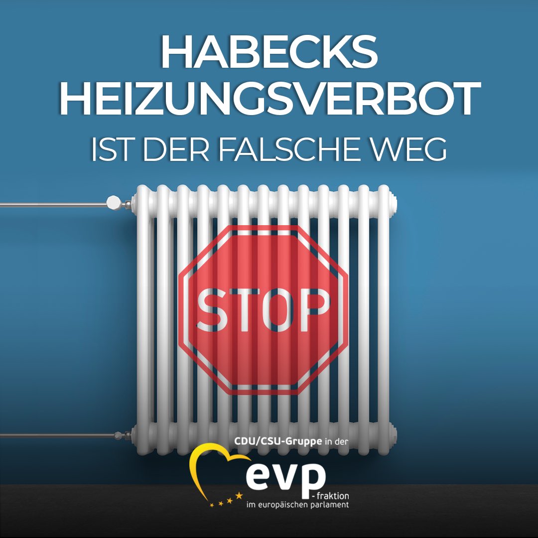CDU_CSU_EP's tweet photo. Habecks #Heizungsverbot ist der falsche Weg❗️ Statt immer mehr Verboten 🚫 braucht es kluge Anreize für Innovationen, Technologieoffenheit und Marktwirtschaft.
Welche klimafreundlichen Technologien am kostengünstigsten sind, sollte sich am Markt entscheiden.
#Heizungsgesetz https://t.co/r6JdtROHDv