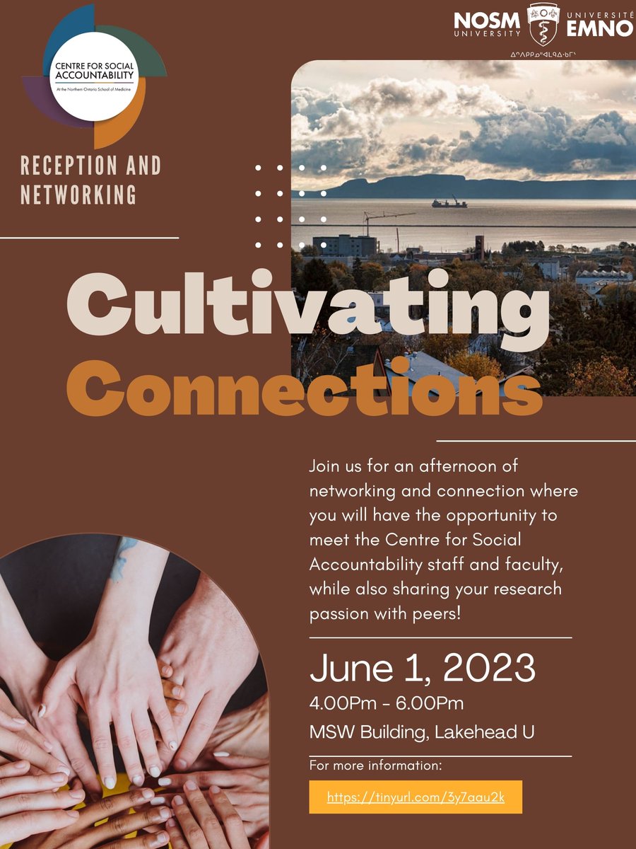 Join the Centre for Social Accountability staff and faculty for an afternoon of networking, live music, and food, at our Cultivating Connections reception. This reception will be held on June 1st, following the Northern Health Research Conference.