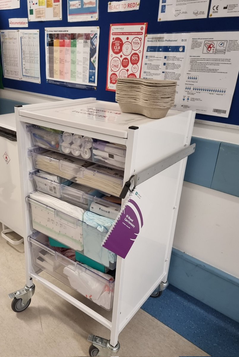 We've now added the #NIwoundcareformulary to our fantastic personal care trolleys in ED. This means it is visible & accessible for all staff if they need help describing a wound & choosing appropriate dressings 🤗🩹 @Kateomoran #tissueviability #woundcare #emergencynursing