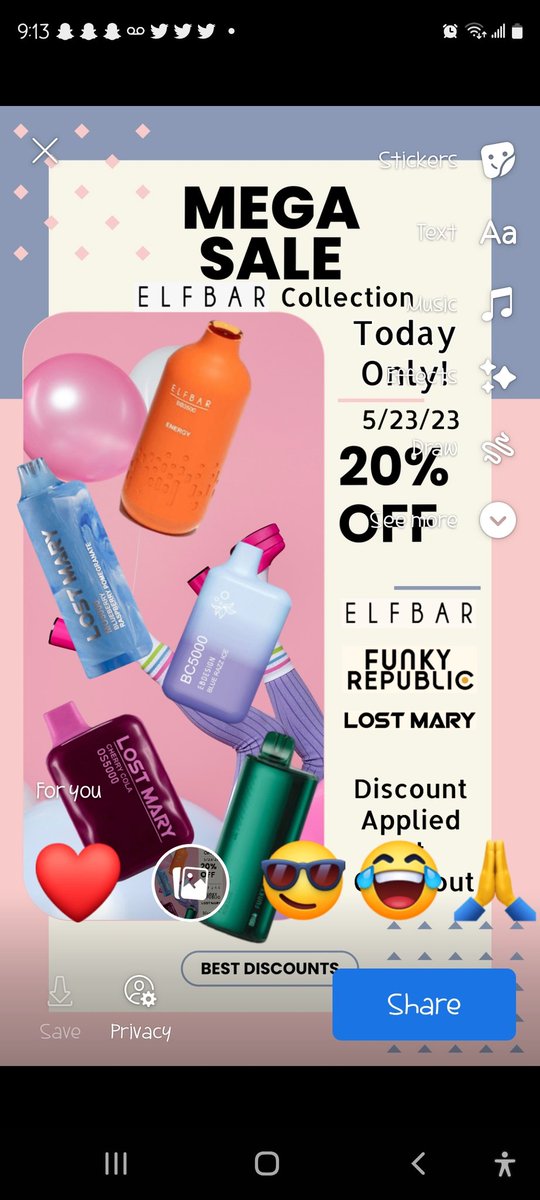 EightVape's tweet photo. 20% OFF on the Elf Bar Collection! Elf Bar has created some amazing disposables including the #LostMary & #FunkyRepublic. Grab them here β¬οΈ https://t.co/nISMo6wfNZ
#elfbar
#vapes https://t.co/AmImLSDdIY