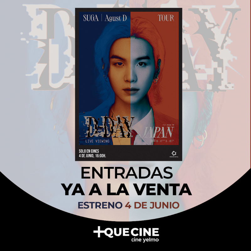CineYelmo's tweet photo. por fiiin, #ARMYS! Entradas YA a la venta para SUGA: August D TOUR "D-DAY" in JAPAN: LIVE 😳 Consíguelas ya y disfruta de este concierto #MasQueCine en nuestras salas en pantalla grande, ¡Solo el 4 de junio! 🍿#RoadToDDay #KPOP