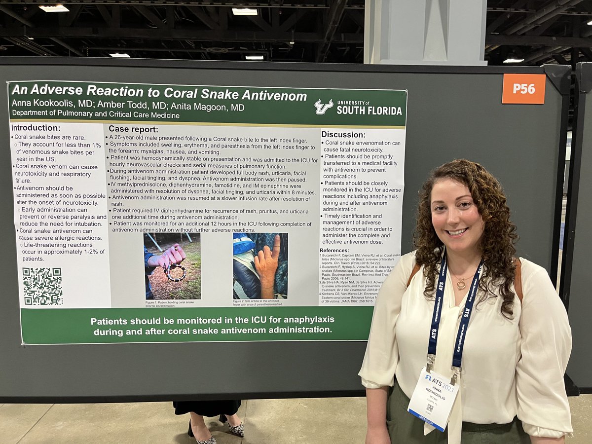 So proud of our fellow, Dr. Kookoolis who is presenting on an adverse reaction to coral snake antivenom at #ATS2023 ⁦<a href="/herazo_maya/">Jose D. Herazo-Maya</a>⁩