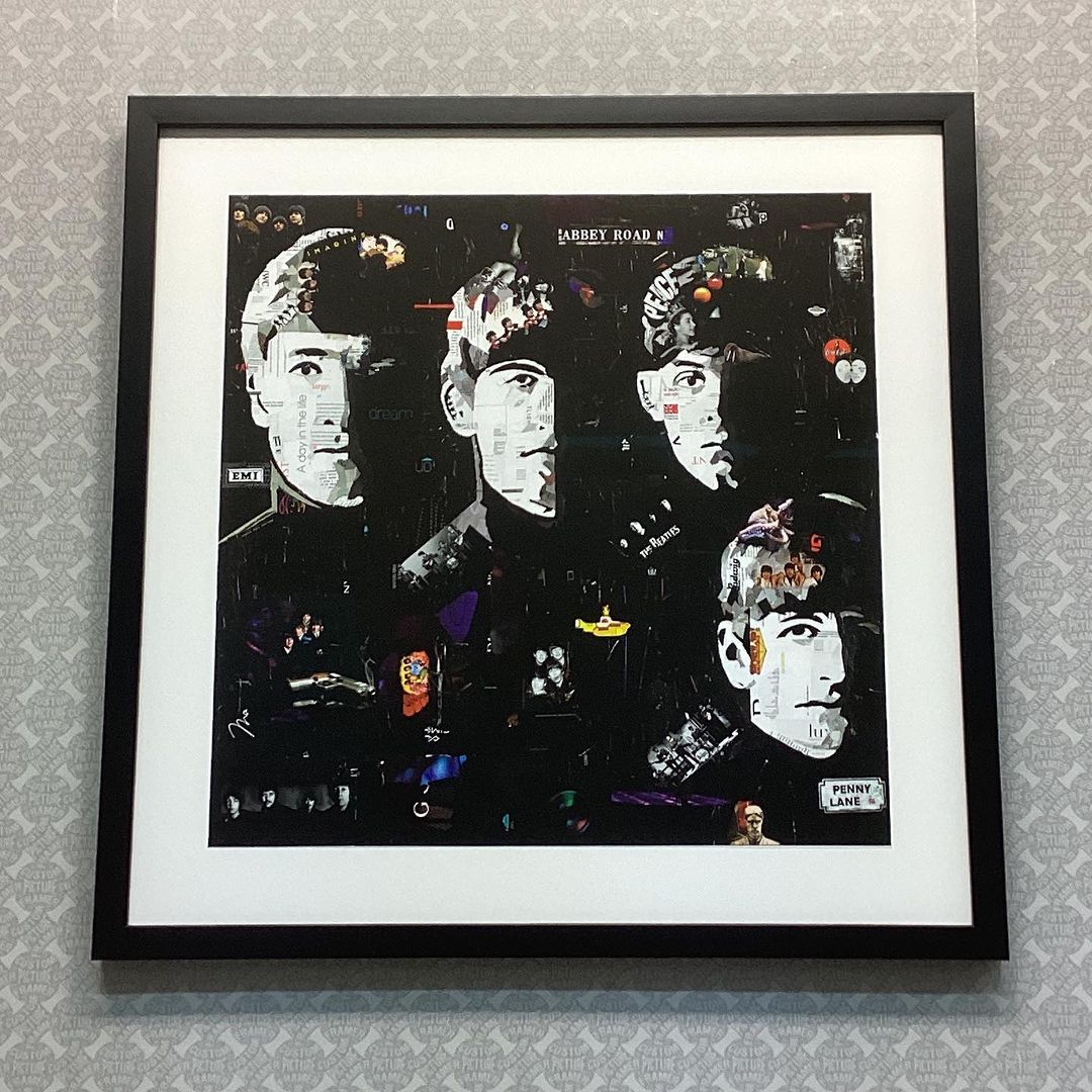 truvueglazing's tweet image. &quot;Can you believe that these #Beatles prints were done with no paint or ink? Instead, these are hand-torn collage prints made entirely from magazines. We presented these prints as float mounts with black and white matte mouldings, &amp;amp; #TruVue #UltraVue Laminated Glass.&quot; –@CPFramer